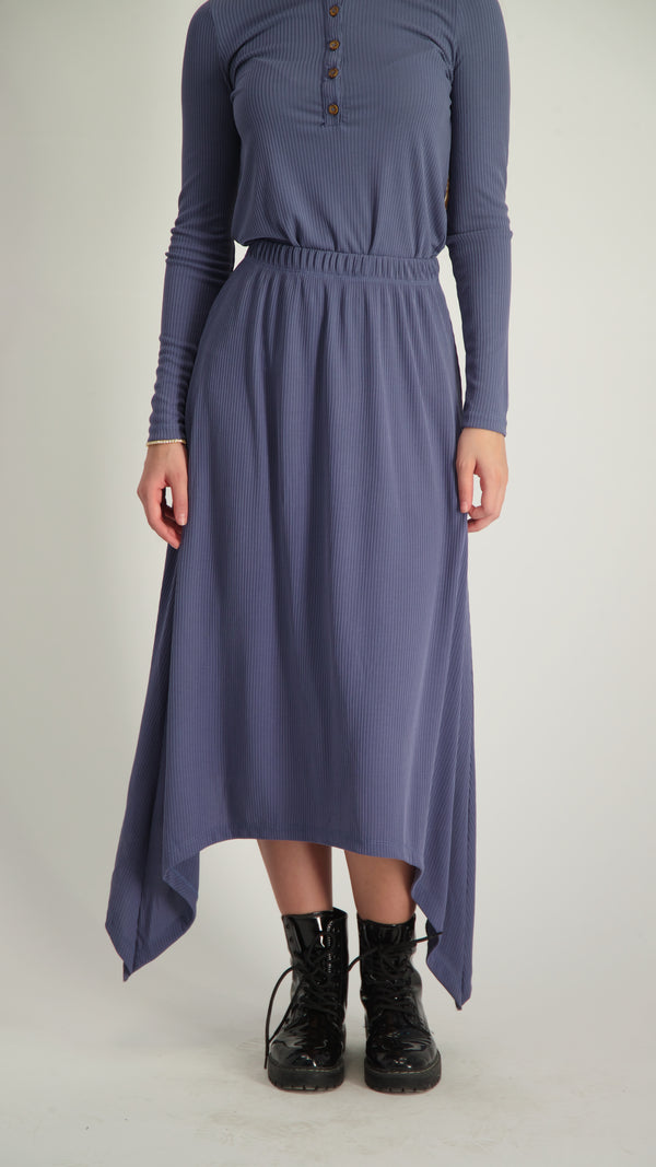 Ribbed Asymmetric Skirt / Blue