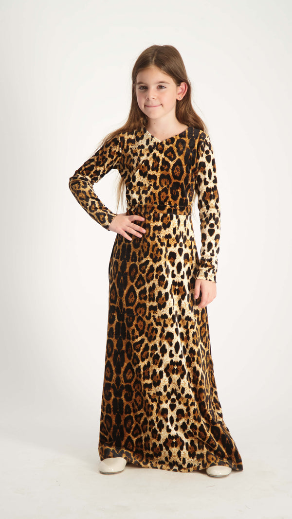Kids Maxi Velvet Dress / Leopard