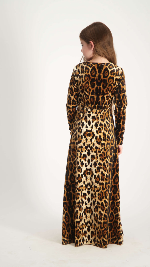 Kids Maxi Velvet Dress / Leopard