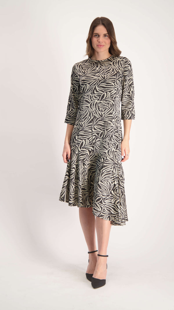 Ruffle Asymmetric Dress / Leaves