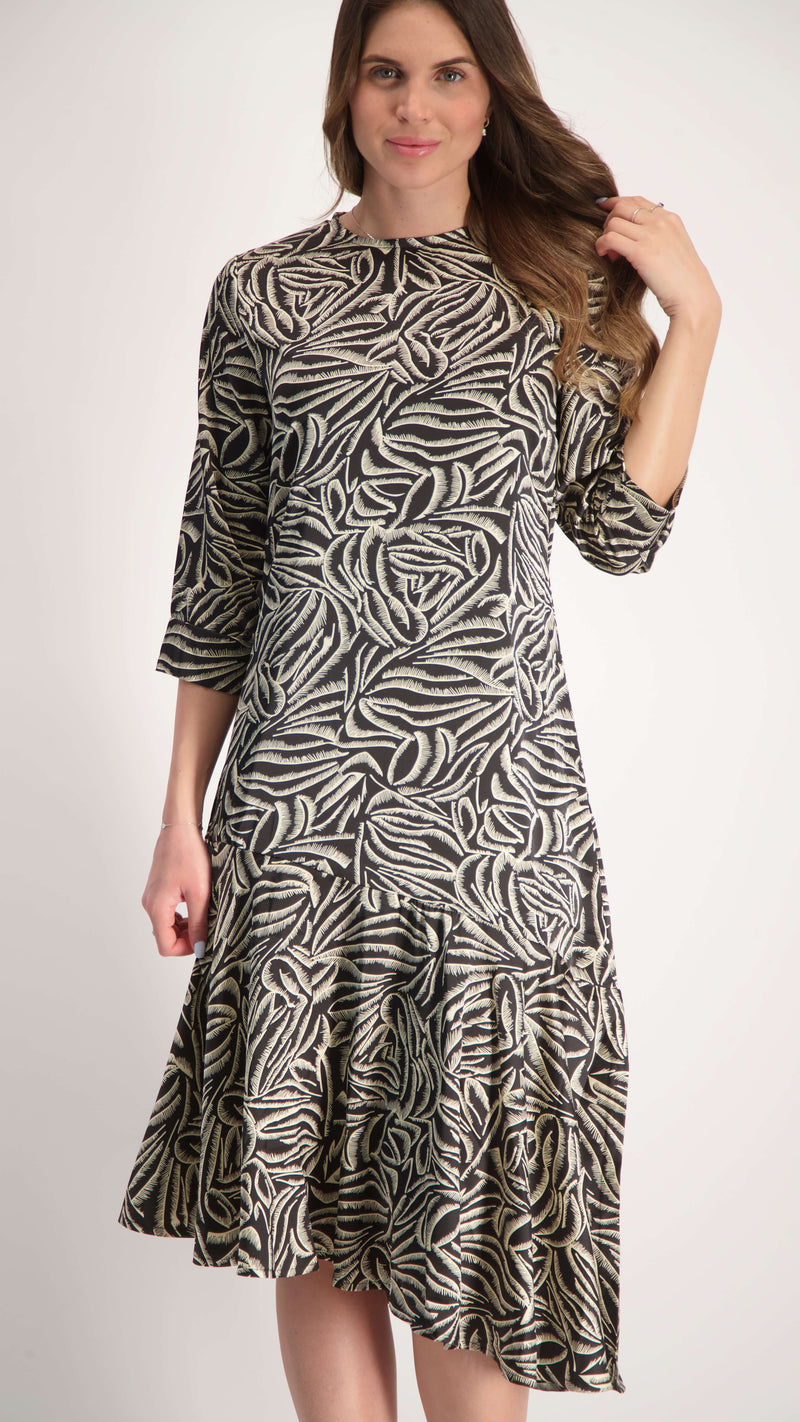 Ruffle Asymmetric Dress / Leaves