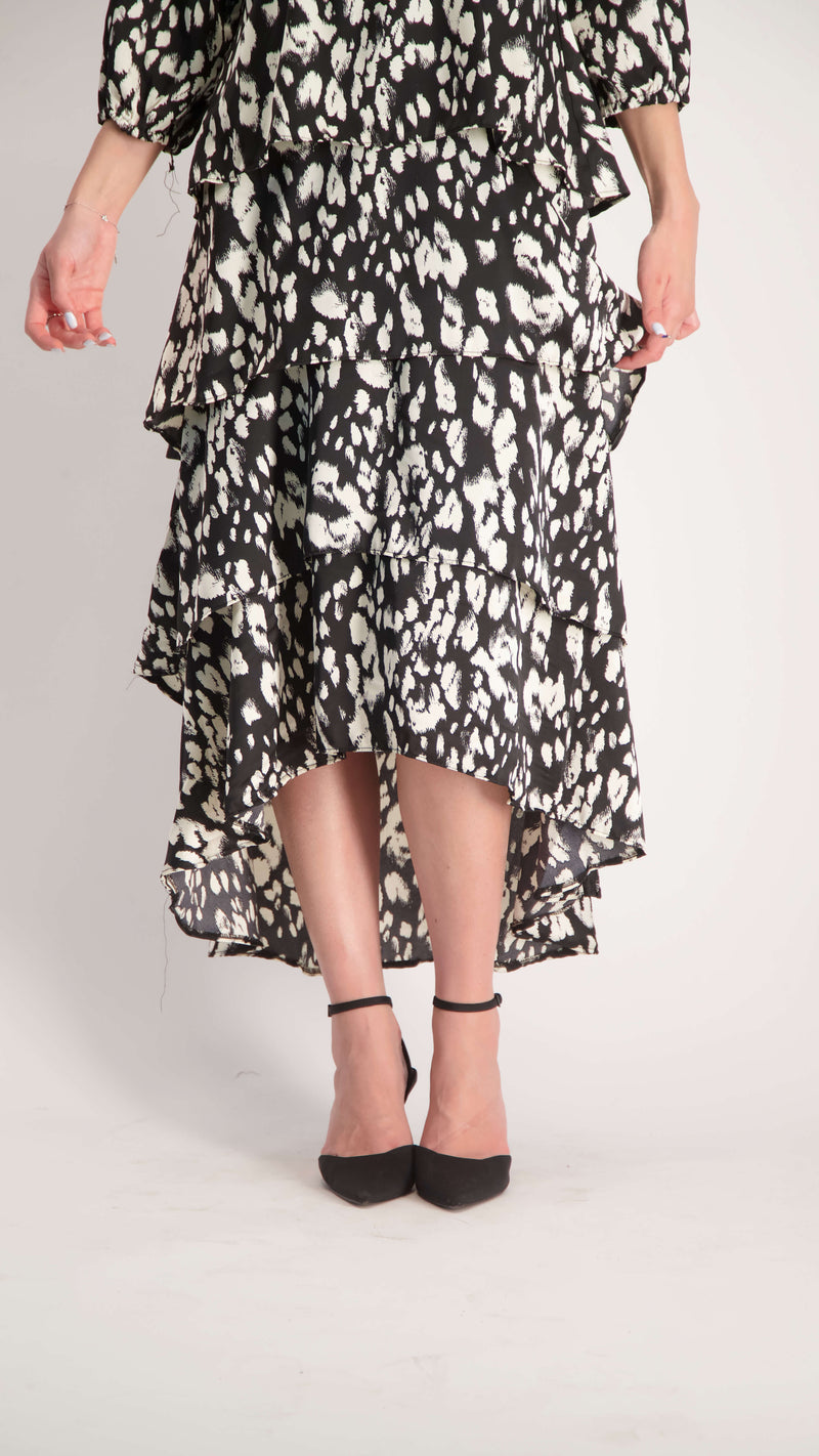 Ruffle Layers Dress / Black & White Leopard