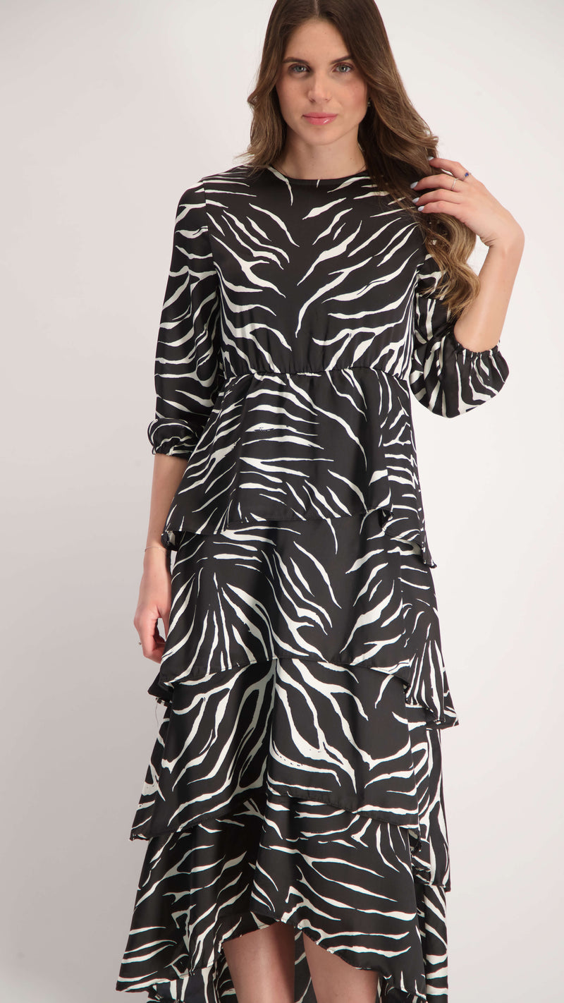 Ruffle Layers Dress / Black & White
