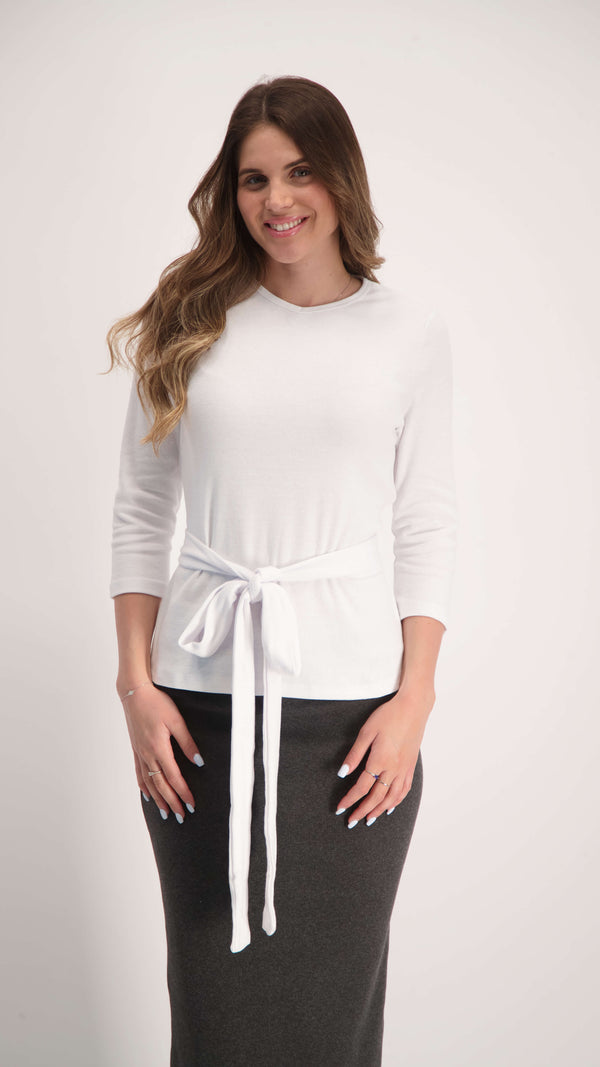 Belted Ribbed T-Shirt / White