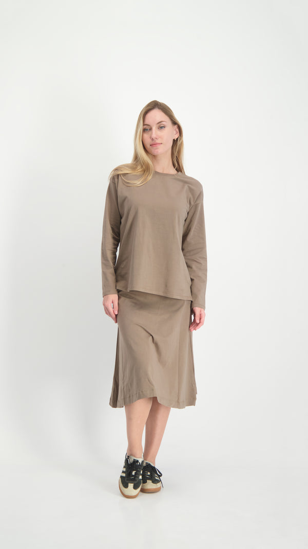 Cotton A-line Skirt / Brown