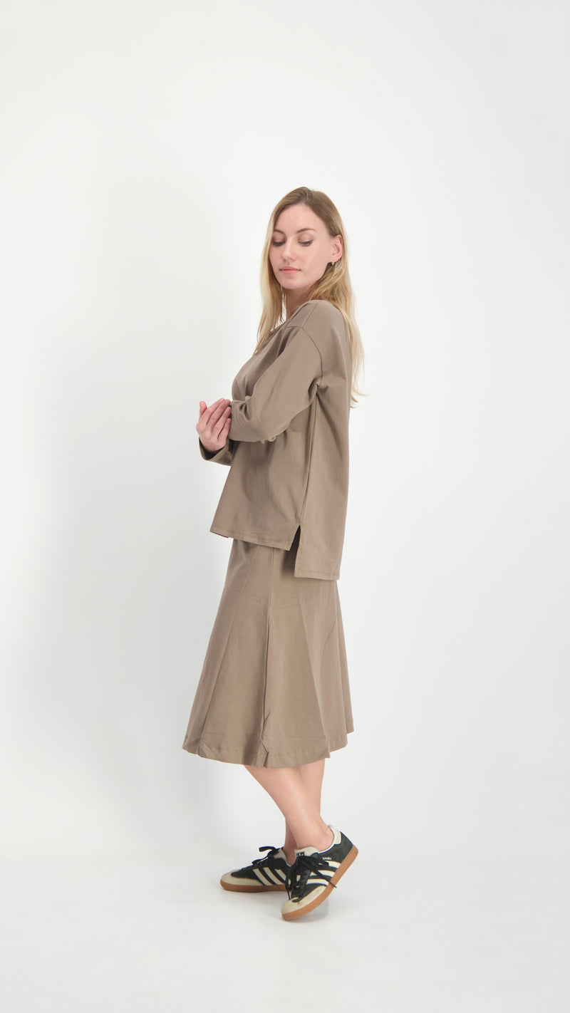 Cotton A-line Skirt / Brown