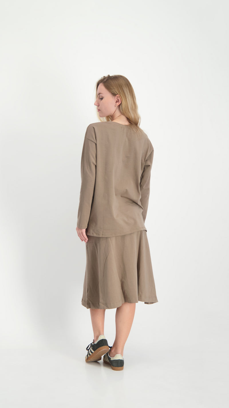 Cotton A-line Skirt / Brown