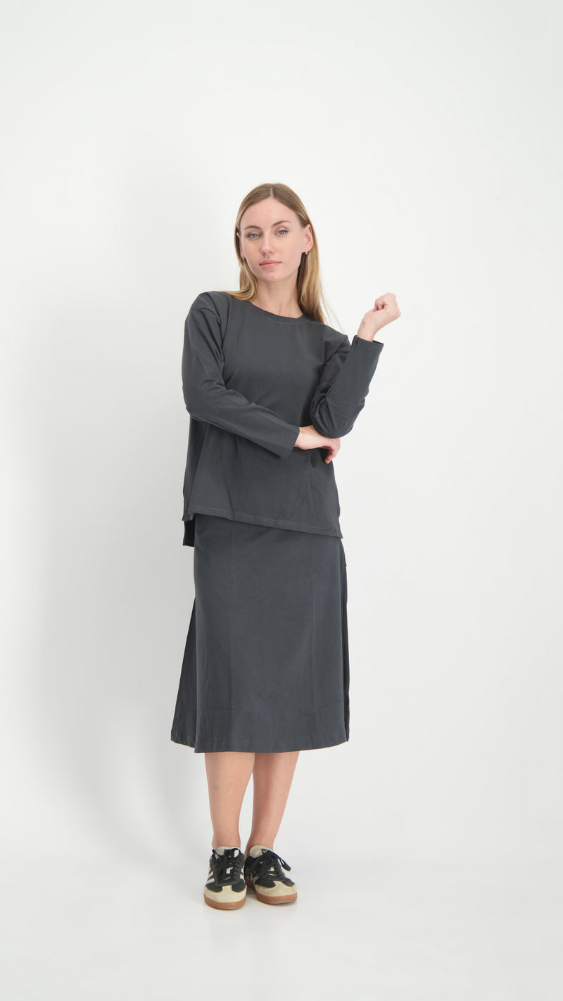 Cotton A-line Skirt / Grey