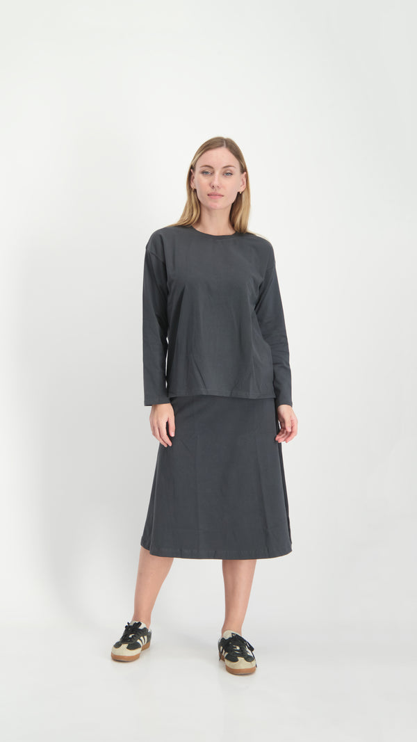 Cotton A-line Skirt / Grey