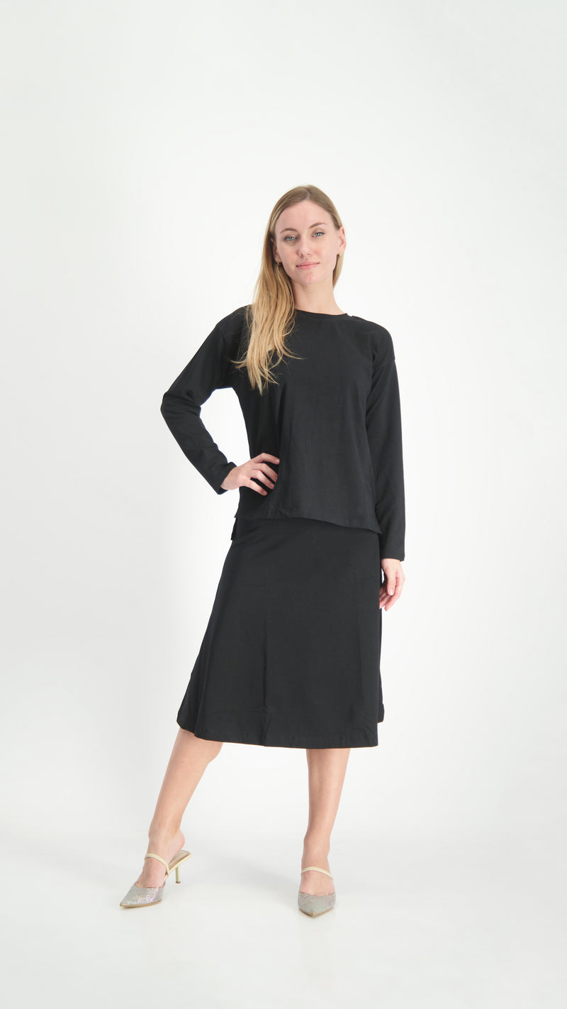 Cotton A-line Skirt / Black