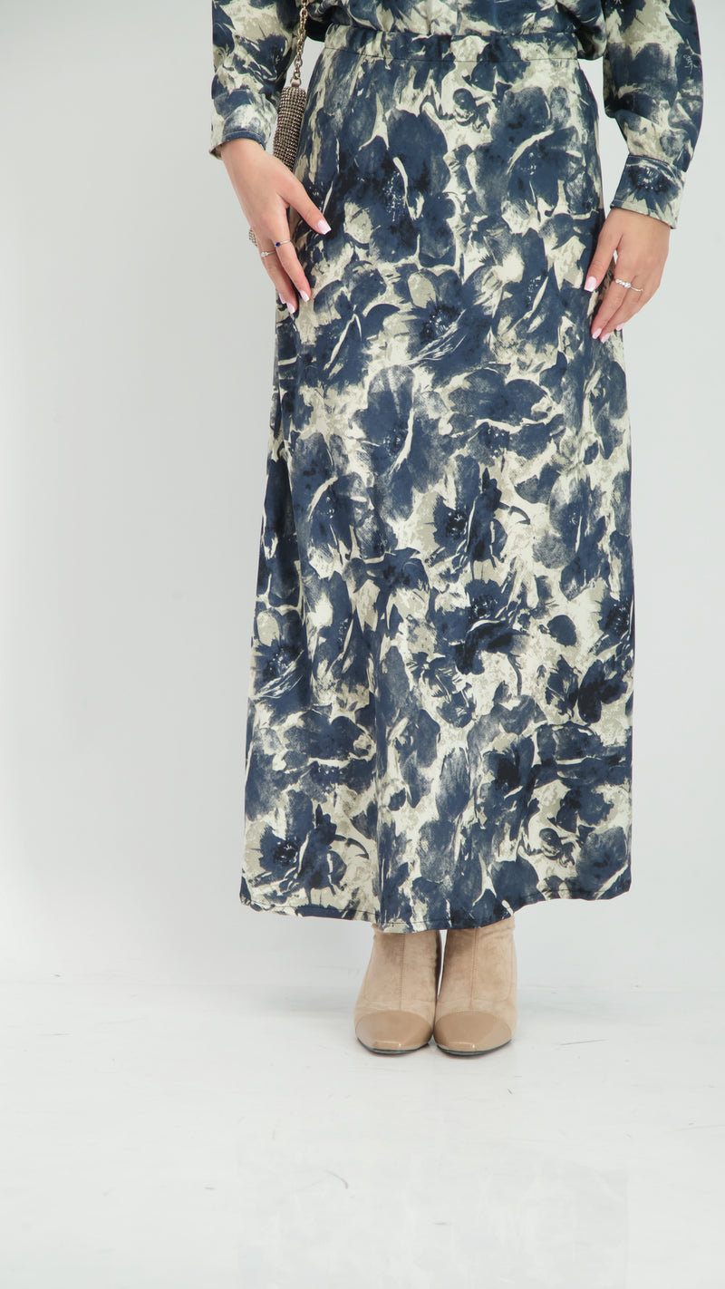 Elegant Maxi Skirt / Navy Tie Dye