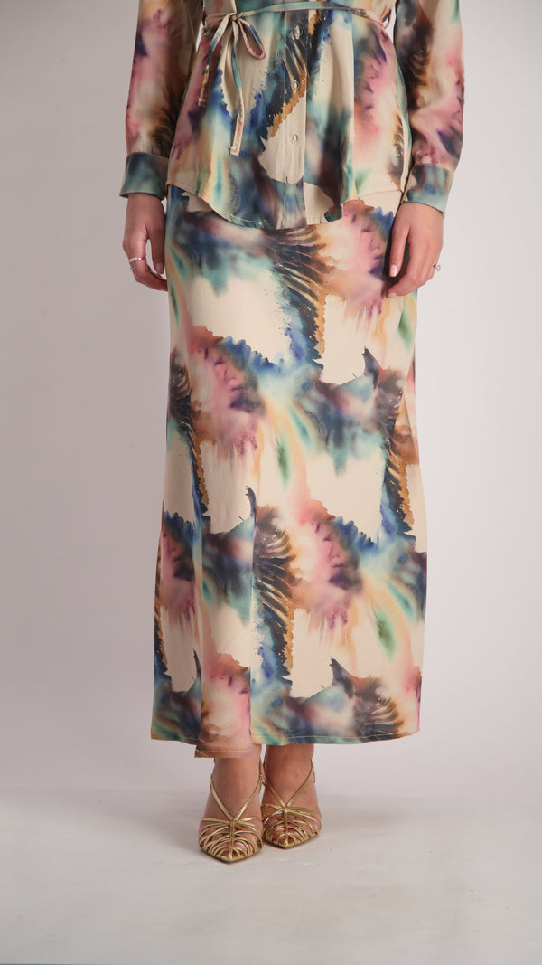 Elegant Maxi Skirt / Beige Splash