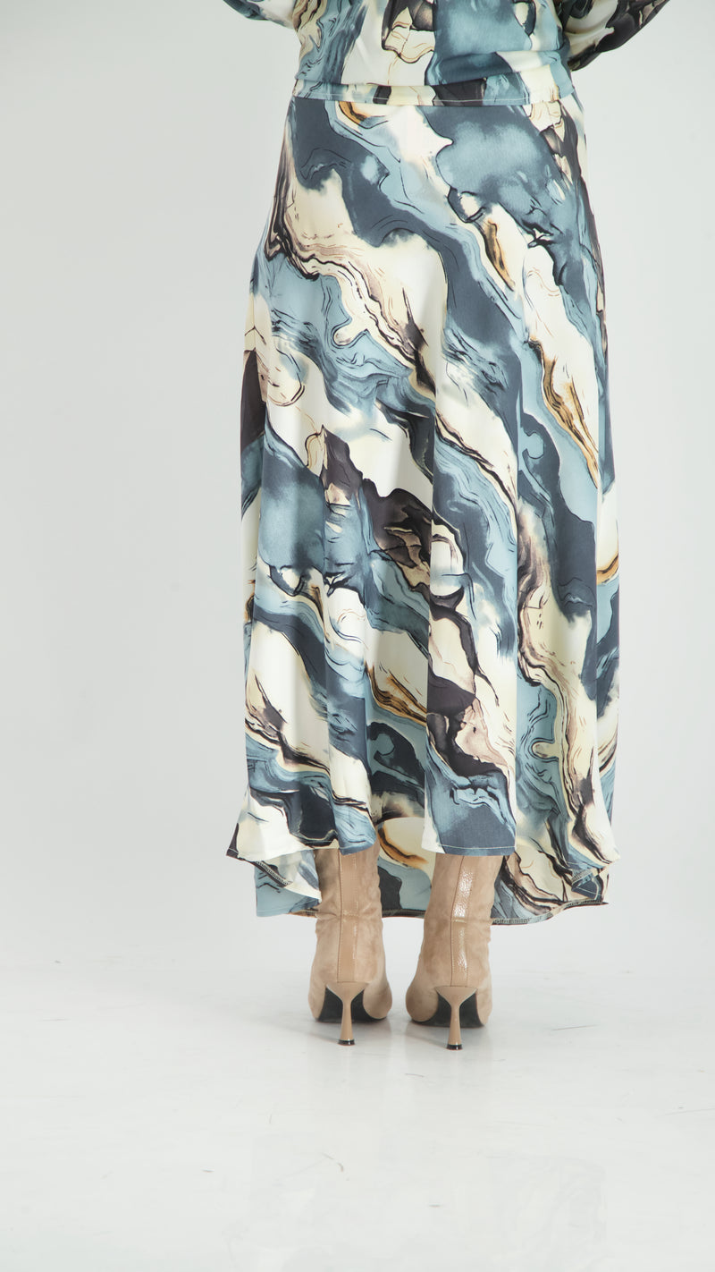 Elegant Maxi Skirt / Blue Waves / חצאית