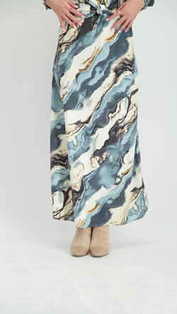 Elegant Maxi Skirt / Blue Waves / חצאית