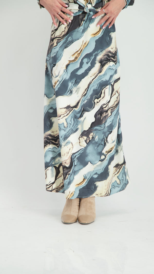 Elegant Maxi Skirt / Blue Waves / חצאית