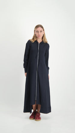 Hoodie Dress With Zipper / Navy