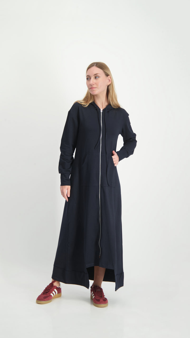 Hoodie Dress With Zipper / Navy