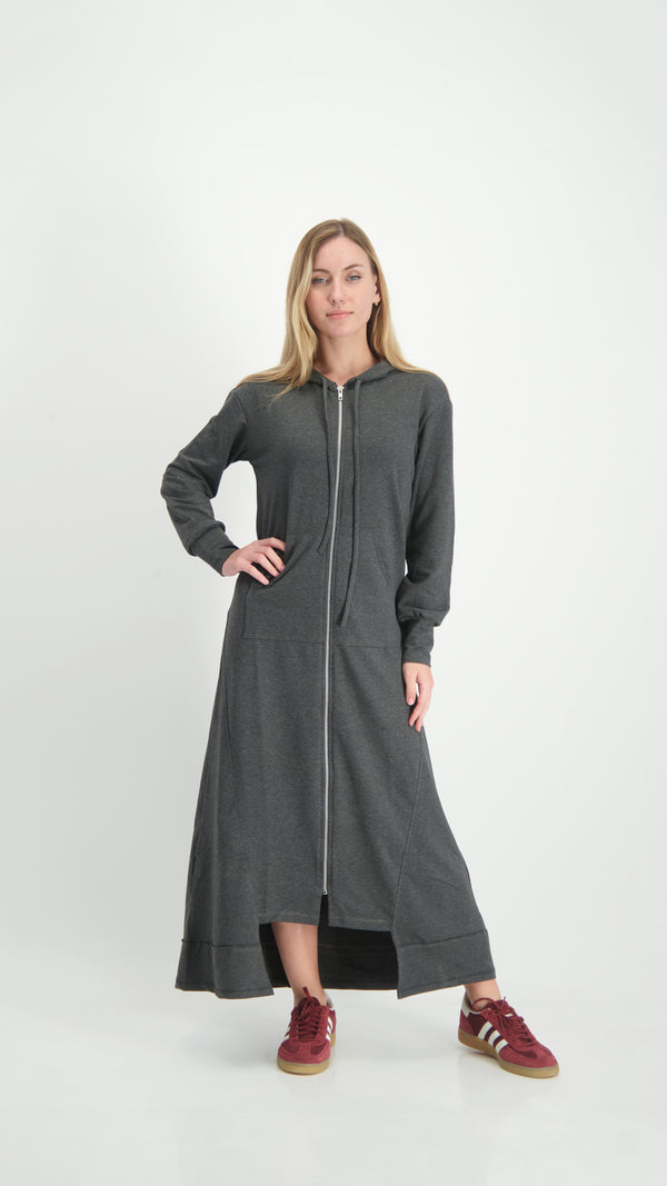 Hoodie Dress With Zipper / Charcoal