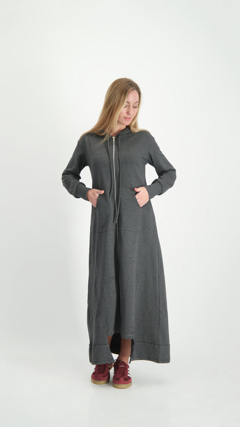 Hoodie Dress With Zipper / Charcoal