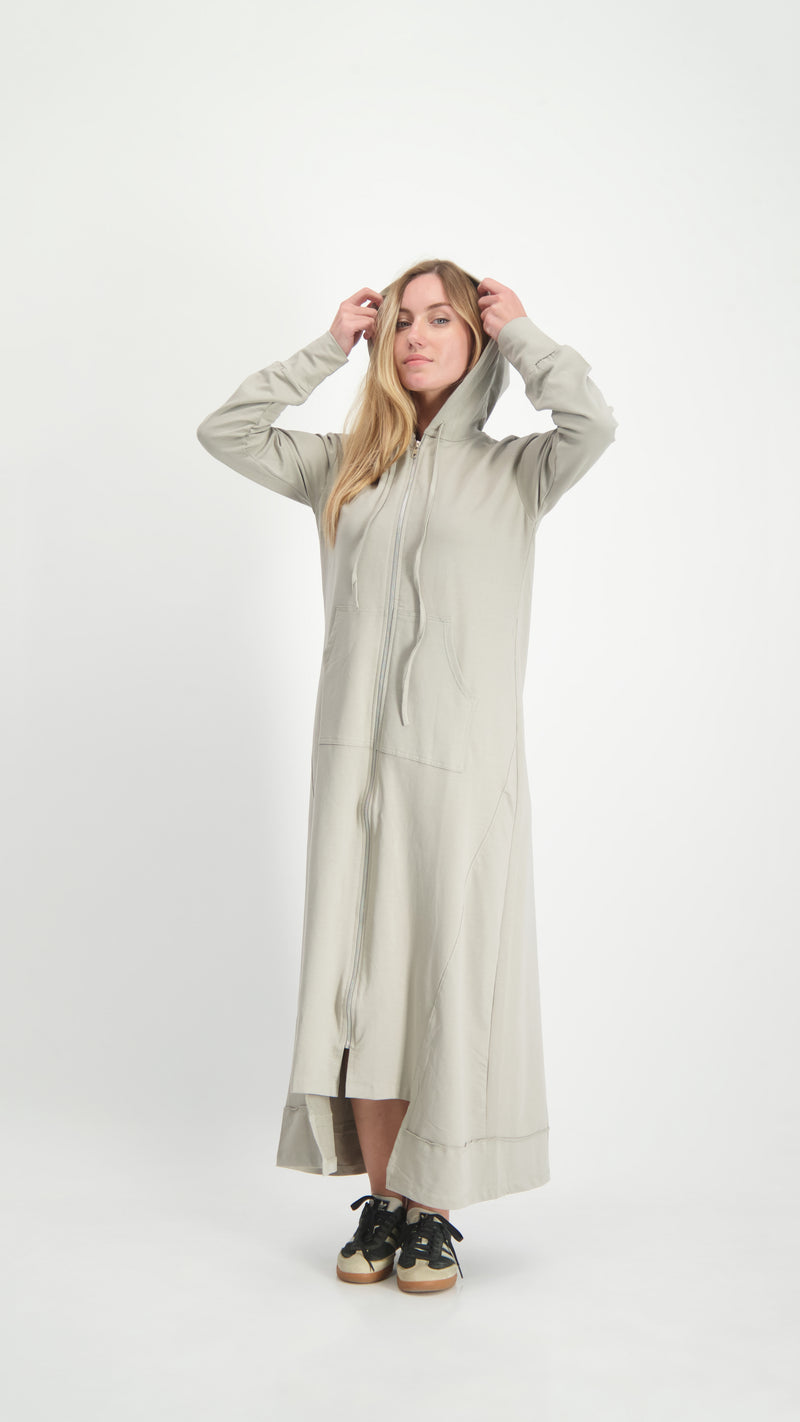 Hoodie Dress With Zipper / Beige