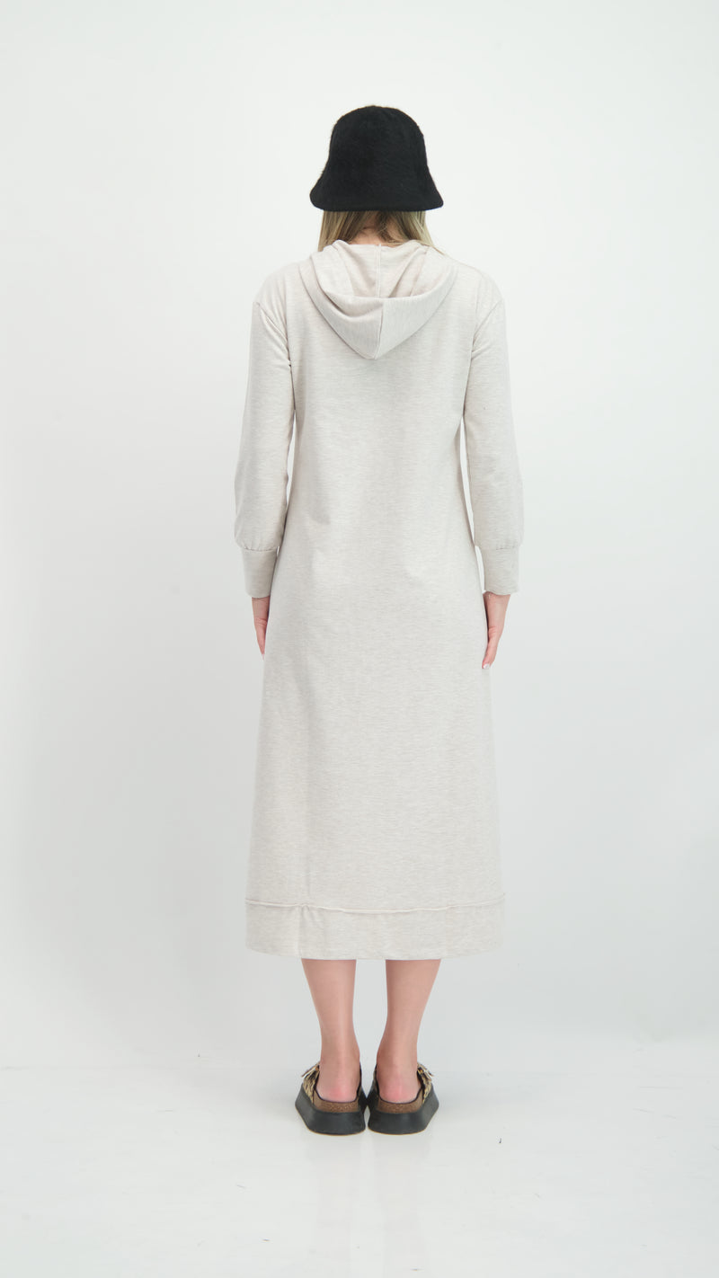 Hoodie Dress With Zipper / Stone