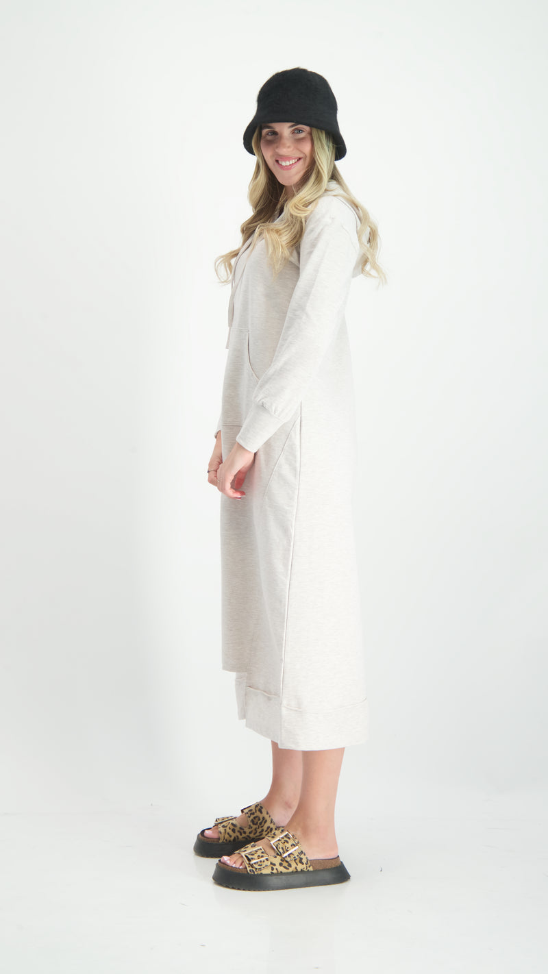 Hoodie Dress With Zipper / Stone