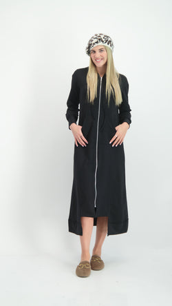 Hoodie Dress With Zipper / Black