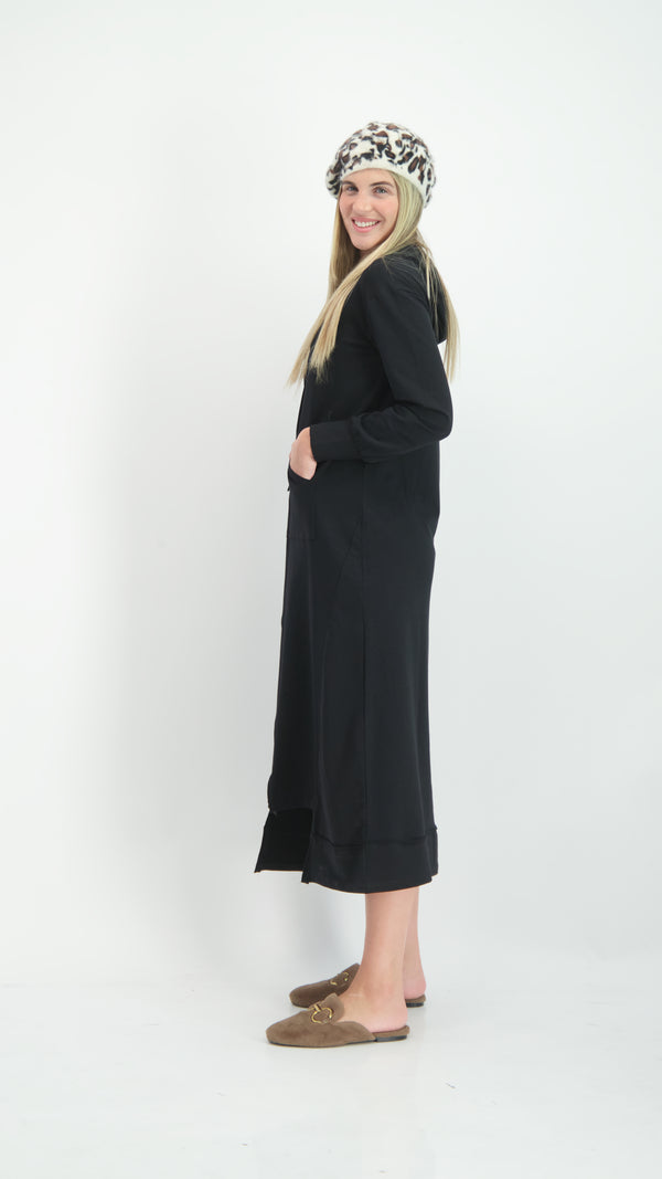 Hoodie Dress With Zipper / Black