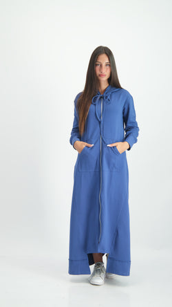 Hoodie Dress With Zipper / Blue