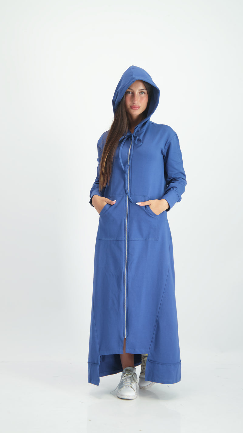 Hoodie Dress With Zipper / Blue