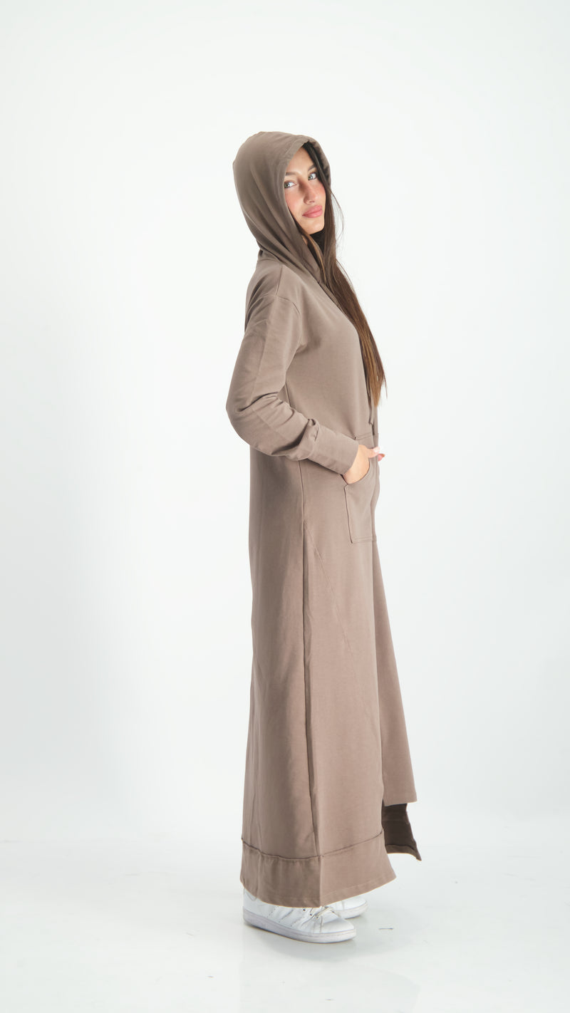 Hoodie Dress With Zipper / Beige