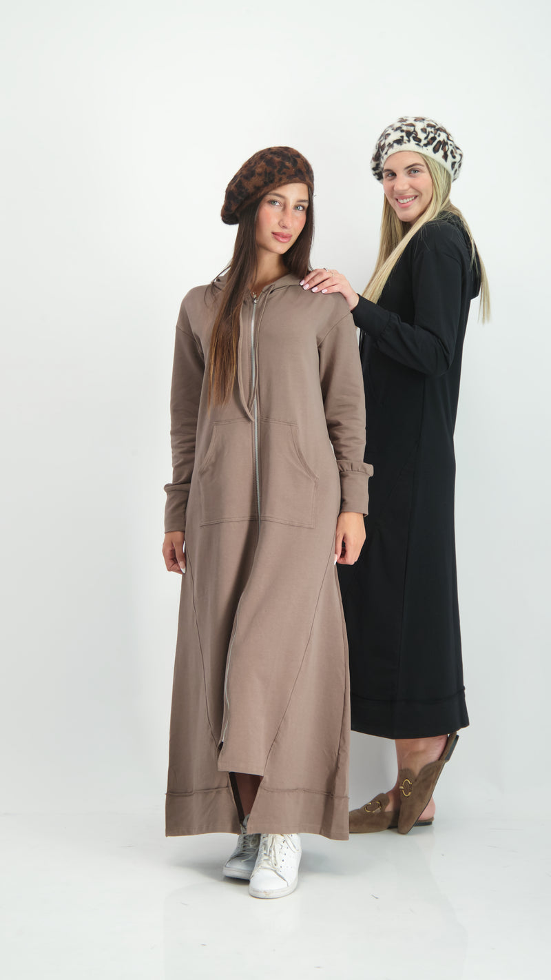 Hoodie Dress With Zipper / Beige