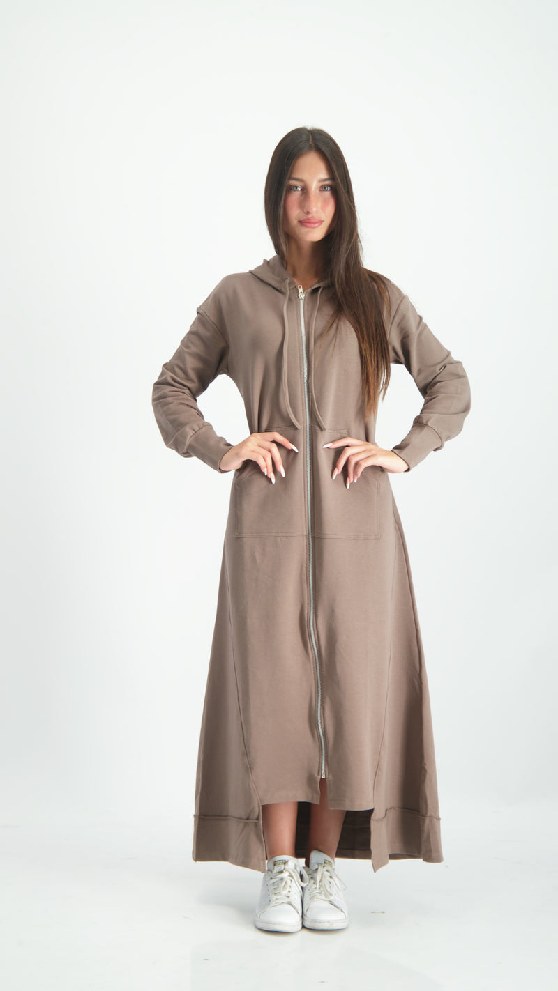 Hoodie Dress With Zipper / Beige