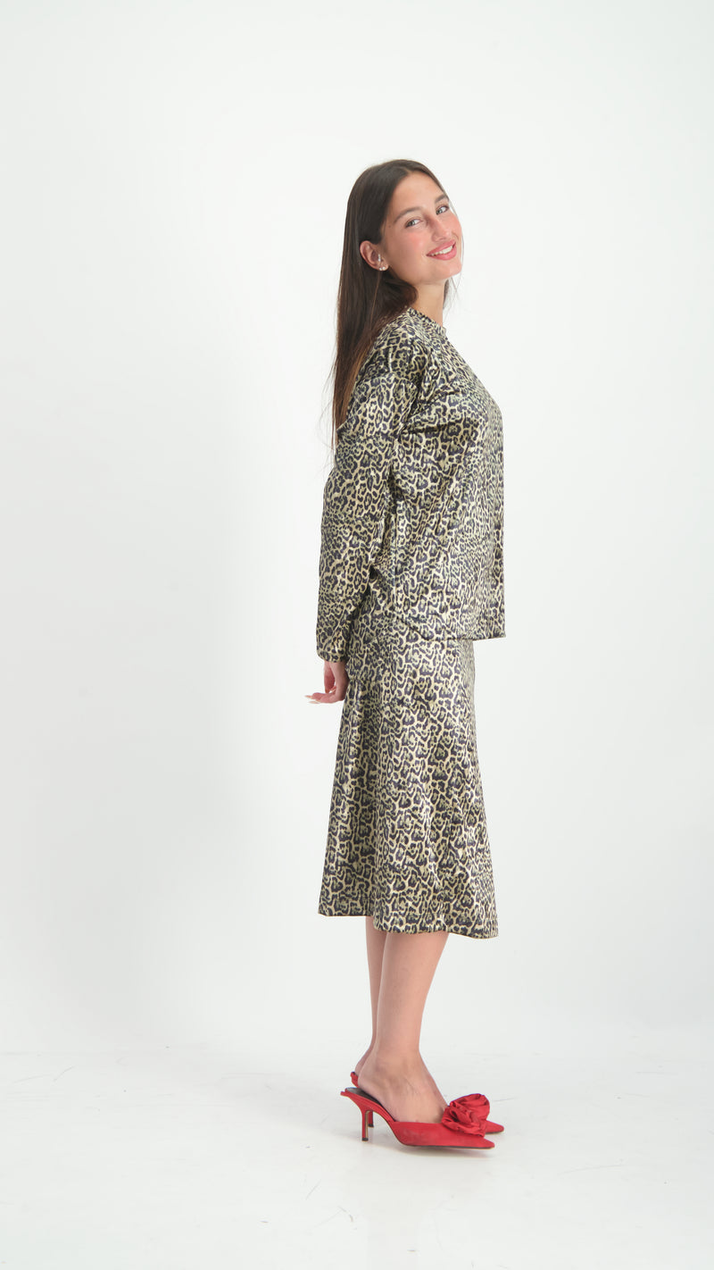 Velvet A-Line Skirt / Beige Leopard