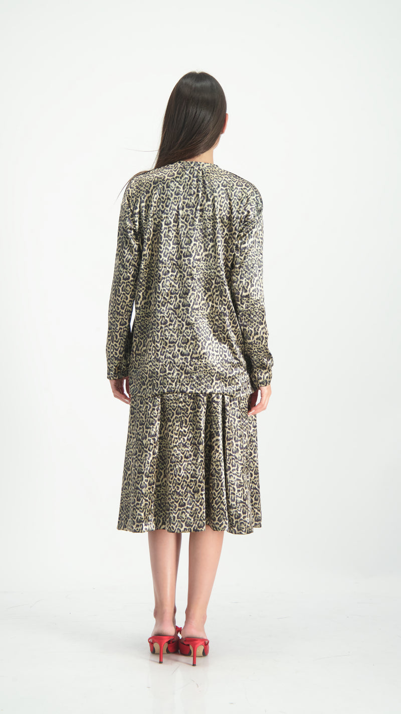 Velvet A-Line Skirt / Beige Leopard