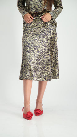 Velvet A-Line Skirt / Beige Leopard