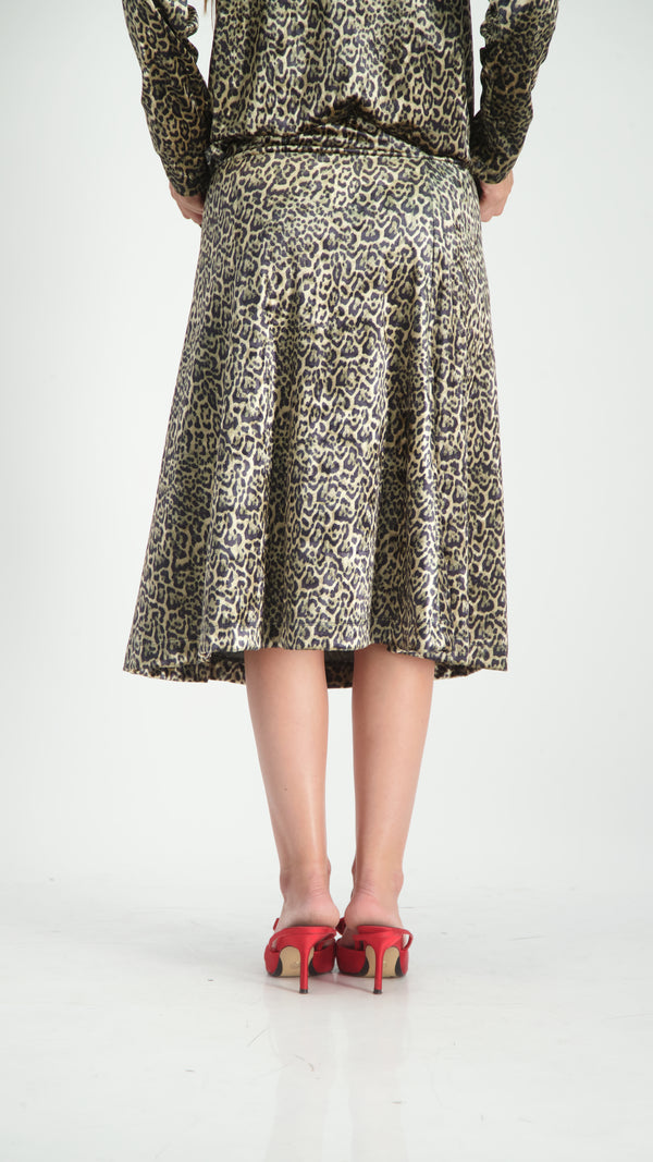 Velvet A-Line Skirt / Beige Leopard