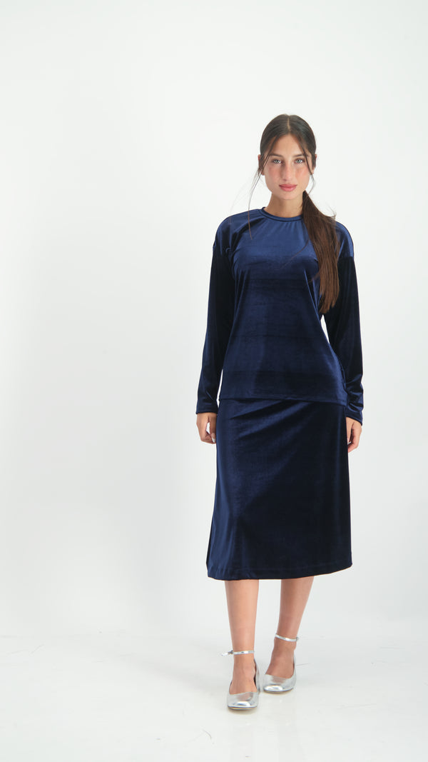 Velvet A-Line Skirt / Navy