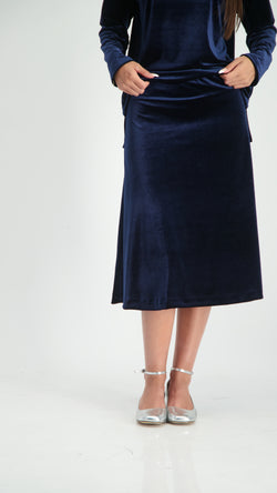 Velvet A-Line Skirt / Navy