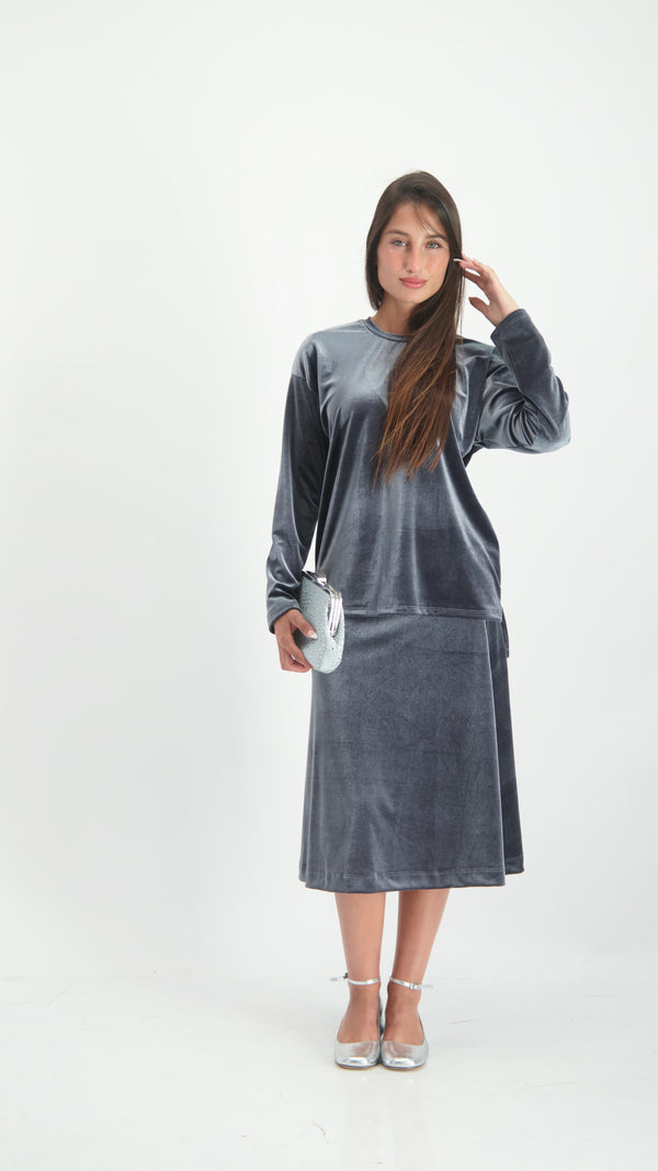 Velvet A-Line Skirt / Grey