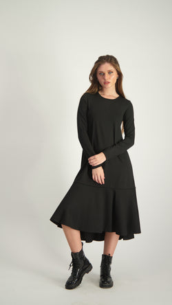 Ruffle Cotton Dress / Black