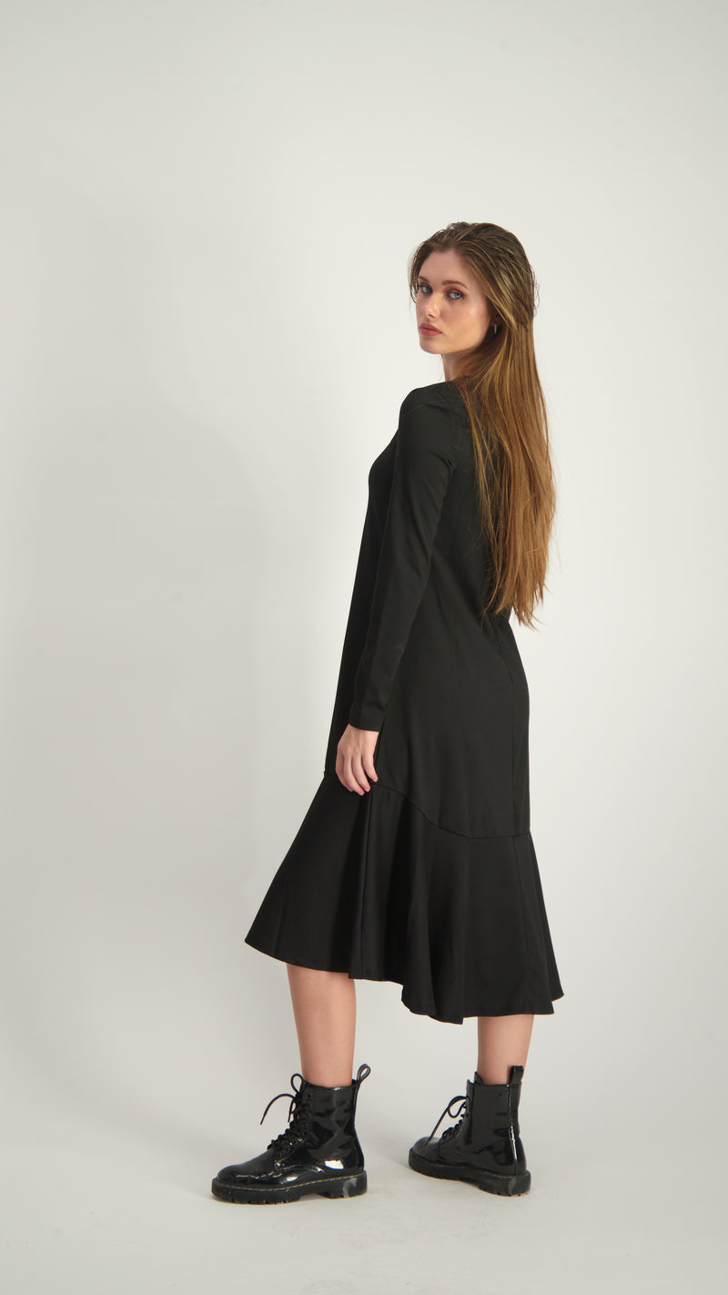 Ruffle Cotton Dress / Black