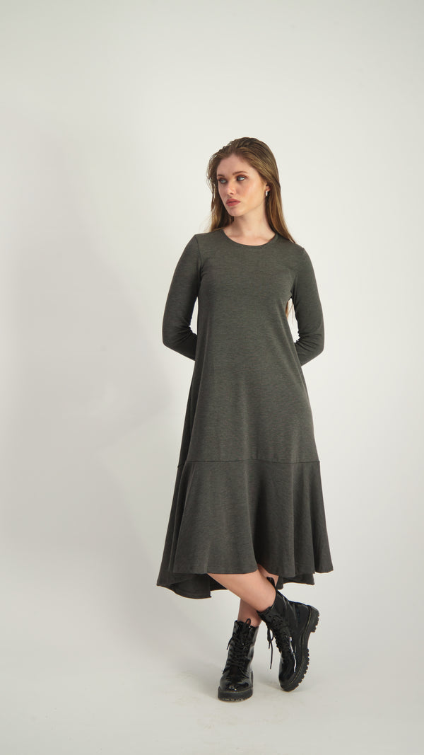 Ruffle Cotton Dress / Grey
