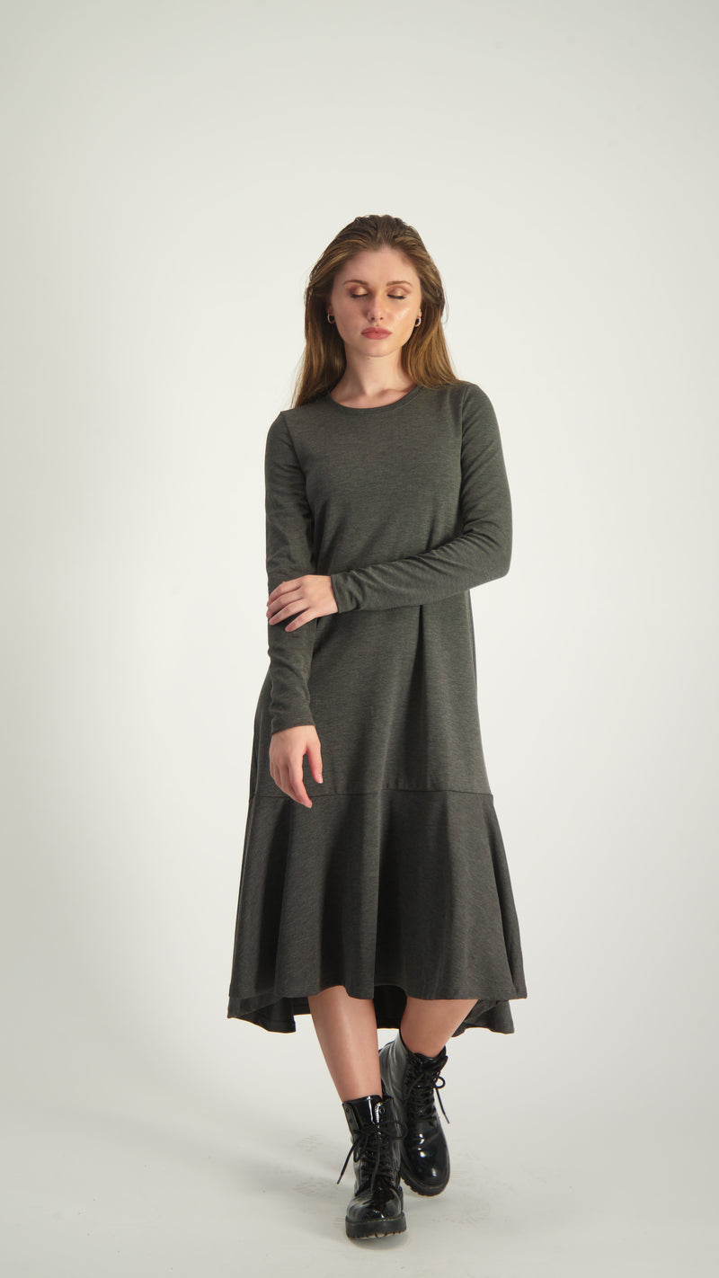 Ruffle Cotton Dress / Grey