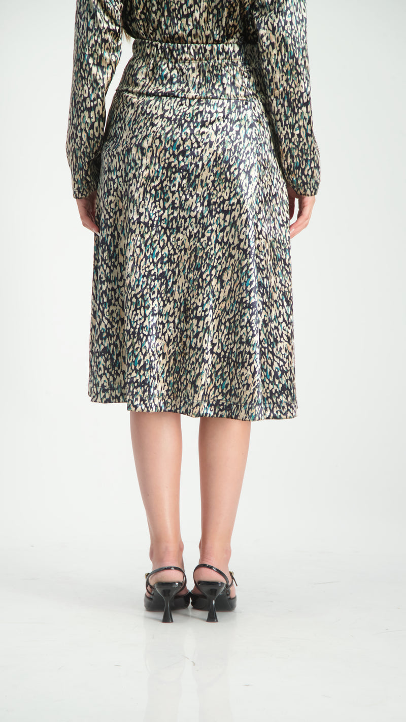 Velvet A-Line Skirt / Blue Leopard