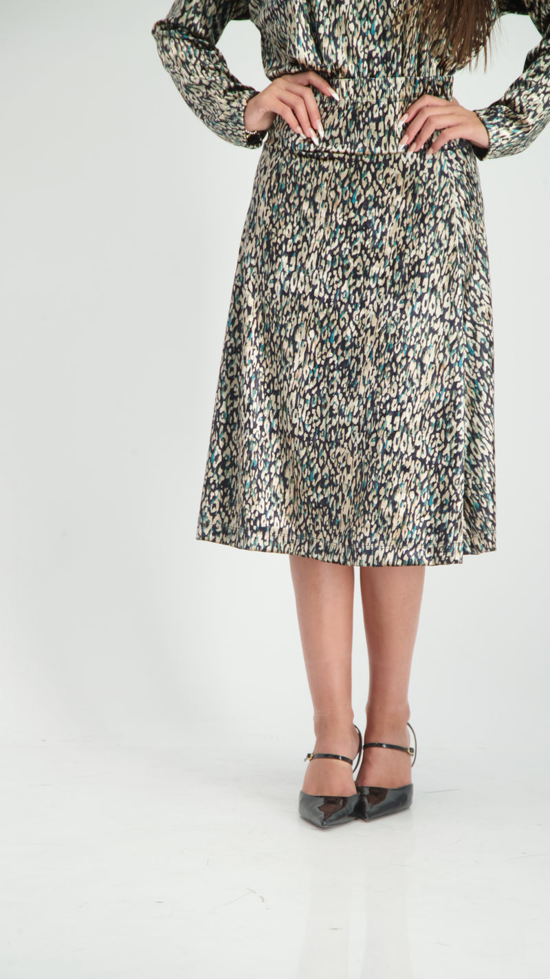 Velvet A-Line Skirt / Blue Leopard