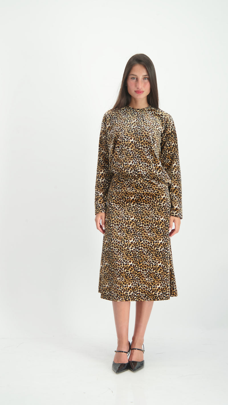 Velvet A-Line Skirt / Brown Leopard / חצאית