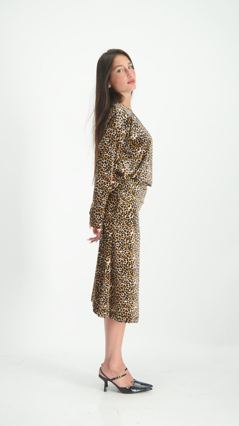 Velvet A-Line Skirt / Brown Leopard / חצאית