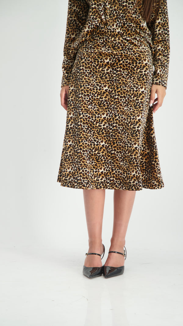 Velvet A-Line Skirt / Brown Leopard / חצאית