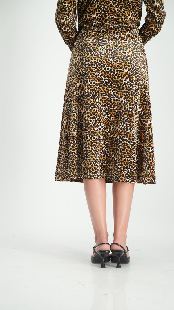 Velvet A-Line Skirt / Brown Leopard / חצאית